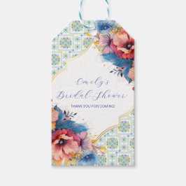 Moderne Mediterraan Blauw Patroon Kust  Cadeaulabel