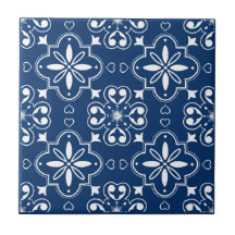 Moderne Mediterraan Marineblauw Wit Patroon