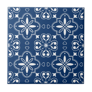 Moderne Mediterraan Marineblauw Wit Patroon Tegeltje