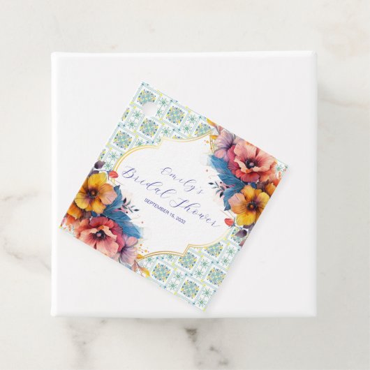 Moderne Mediterraanse Blauwe Tegels Bruidsdouche Bedankjes Labels (In situ)