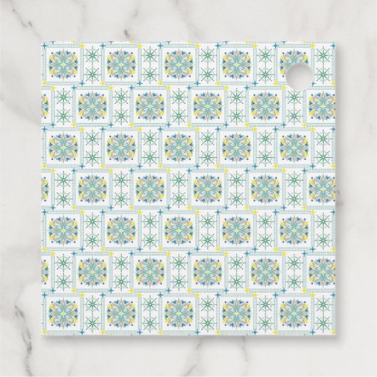 Moderne Mediterraanse Blauwe Tegels Bruidsdouche Bedankjes Labels (Achterkant)