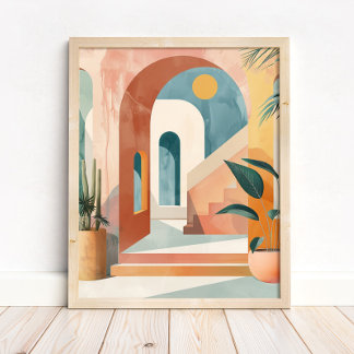 Moderne Mediterraanse Boho-boog wandkunst afdruk Poster