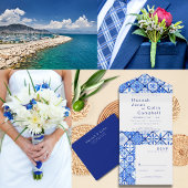Moderne mediterrane blauwe Tegel bruiloft Bedankkaart