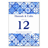 Moderne mediterrane blauwe Tegel bruiloft Kaart (Achterkant)