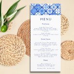 Moderne mediterrane blauwe Tegel bruiloft Menu<br><div class="desc">Zet het podium voor een culinaire reis met menu's die een lust voor het oog zijn. De heldere,  strakke lijnen van ons moderne lettertype zijn gecombineerd met de vloeibaarheid van oceanische blues creëer,  een gastronomische en esthetische ervaring.</div>
