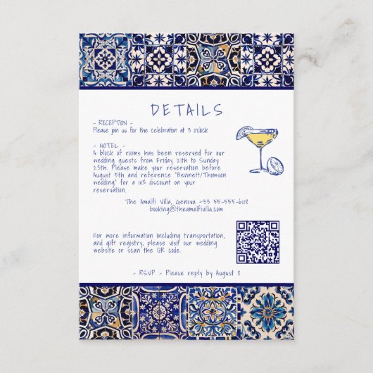 Moderne mediterrane bruiloft Details QR-code Informatiekaartje (Voorkant)