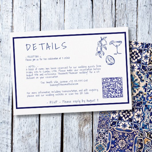 Moderne mediterrane bruiloft Details QR-code Informatiekaartje