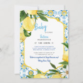 Moderne mediterrane Lemons en blauw Baby shower Kaart (Voorkant)