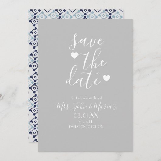 Moderne mediterrane Tegel met hart Opslaan datum Kaart (Voorkant / Achterkant)