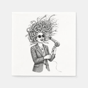 Moderne Medusa die föhn gebruikt Funny Mythologie  Servet