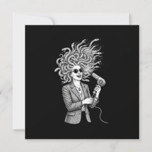Moderne Medusa Gebruikt Föhn Grappige Mythologie I Aankondiging