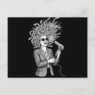 Moderne Medusa Gebruikt Föhn Grappige Mythologie I Briefkaart