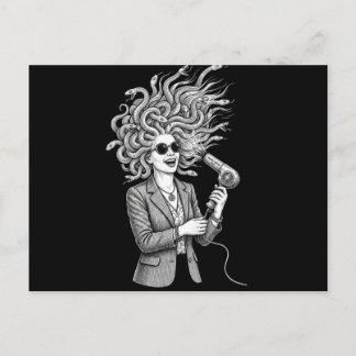 Moderne Medusa Gebruikt Föhn Grappige Mythologie I Briefkaart