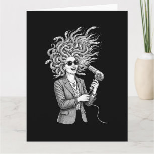 Moderne Medusa Gebruikt Föhn Grappige Mythologie I Kaart
