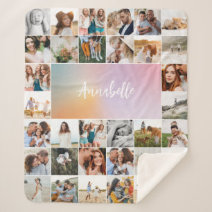 Moderne meerfoto-meisjes-pastelregenboogelegant sherpa deken