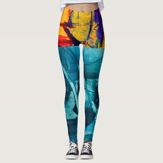 Moderne meerkleuren Abstracte Waterverf Legging (Voorkant)