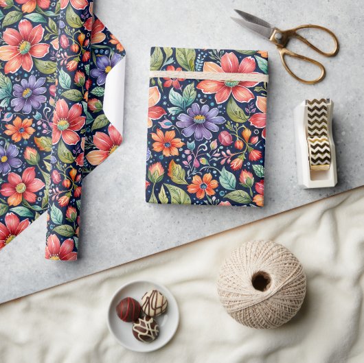 Moderne meerkleuren bloemen cadeaupapier (Crafts)