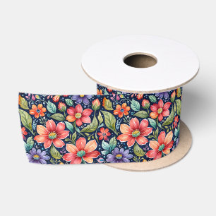 Moderne meerkleuren bloemen satijnen lint