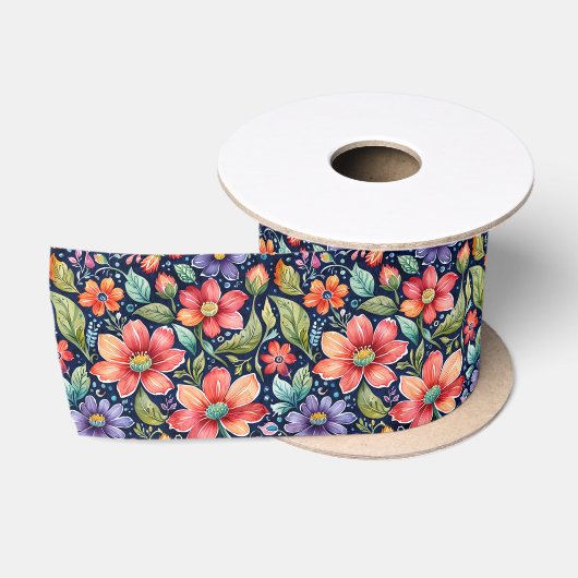 Moderne meerkleuren bloemen satijnen lint (Spoel)