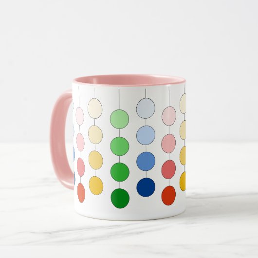 Moderne, meerkleurige hangende cirkels mok (Voorkant links)