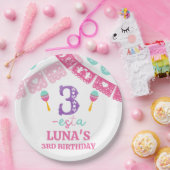 Moderne Meerkleurige Meisjes Drie-esta 3e verjaard Papieren Bordje (Feest)