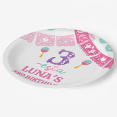 Moderne Meerkleurige Meisjes Drie-esta 3e verjaard Papieren Bordje (Gekanteld)