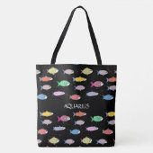 Moderne meerkleurige vis op zwart tote bag (Voorkant)