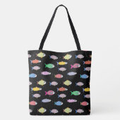 Moderne meerkleurige vis op zwart tote bag (Achterkant)