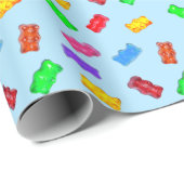 Moderne meerkleurige zoete beren op blauw cadeaupapier (Rol Hoek)