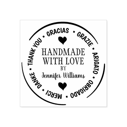 Moderne meertalige dankjewel met liefde gemaakt rubberstempel (Afrduk)