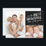 Moderne meest fantastische 2-fotokaart voor feestd feestdagenkaart<br><div class="desc">Het is echt de "mooiste tijd van het jaar" met dit leuke,  moderne ontwerp met een twee fotocollage van uw gezin aan de voorkant met een casual en eigentijdse mix van handgeschreven typografie. Op de achterkant heeft een coördinerende chevron-patroonachtergrond meer ruimte om aan te passen met uw persoonlijke boodschap.</div>