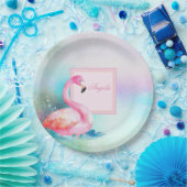 Moderne meisje kleurrijke, Schattige flamingo's Papieren Bordje (Feest)