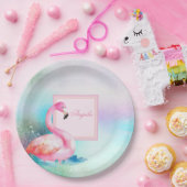 Moderne meisje kleurrijke, Schattige flamingo's Papieren Bordje (Feest)