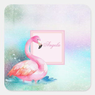 Moderne meisje kleurrijke, Schattige flamingo's Vierkante Sticker