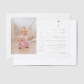 Moderne Meisjes Foto Gouden Kalligrafie Doop Vellum Uitnodigingen (Offset)