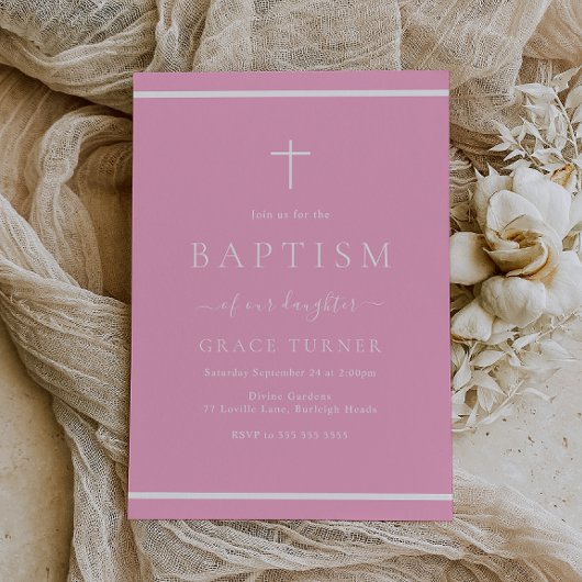 Moderne Meisjes Roze Doop Witte Rand Kaart