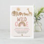 Moderne Meisjes Safari Wild Een 1e Verjaardag Kaart (Staand voorkant)