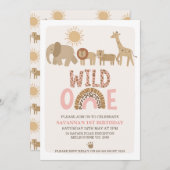 Moderne Meisjes Safari Wild Een 1e Verjaardag Kaart (Voorkant / Achterkant)