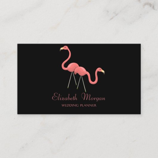 Moderne meisjesachtig grappig, flamingo's, zwart visitekaartje (Voorkant)