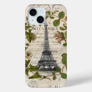 Moderne meisjesachtige bladeren krans Paris Eiffel iPhone 15 Case