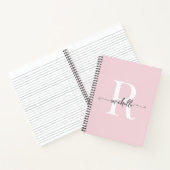 Moderne Meisjesachtige Blos Roze Script Monogram N Notitieboek (Binnen)
