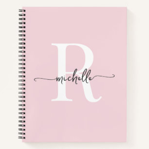 Moderne Meisjesachtige Blos Roze Script Monogram N Notitieboek