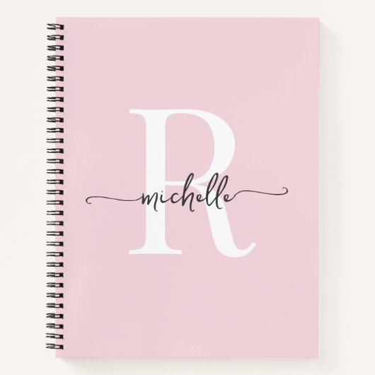 Moderne Meisjesachtige Blos Roze Script Monogram N Notitieboek (Voorkant)