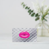 Moderne Meisjesachtige Chic Zilver, Roze Lippen Visitekaartje (Staand voorkant)