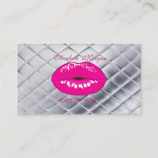 Moderne Meisjesachtige Chic Zilver, Roze Lippen Visitekaartje (Voorkant)