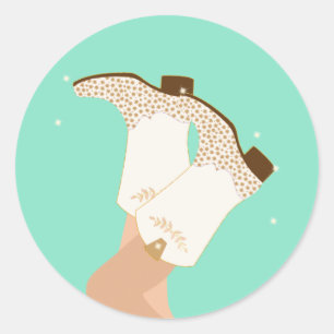 Moderne Meisjesachtige Cowgirl Laarzen Benen Sterr Ronde Sticker