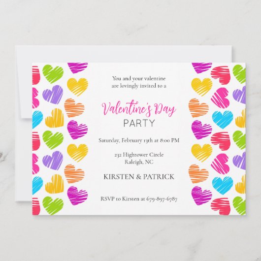 Moderne Meisjesachtige Felle Harten Valentijnsdag  Kaart (Voorkant)