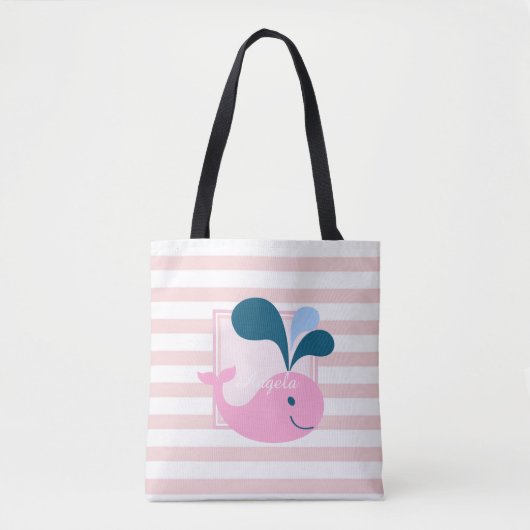 Moderne meisjesachtige gestreepte, cartoon walvis tote bag (Voorkant)