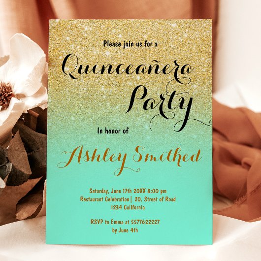 Moderne, meisjesachtige gouden glitter mintgroene kaart