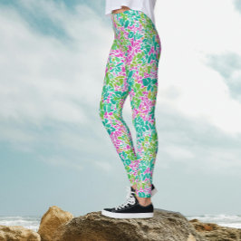 Moderne Meisjesachtige Kleurrijke Botanische Water Leggings